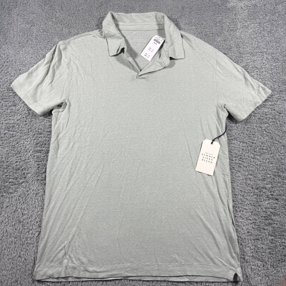 NWT Abercrombie & Fitch Polo Shirt Mens Medium Green Summer Linen Blend